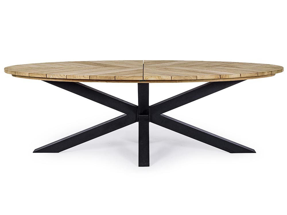 Mesa para comedor exterior Palmdale Ovalada con pies de aluminio y sobre de madera de teca clase A de Bizzotto - 14