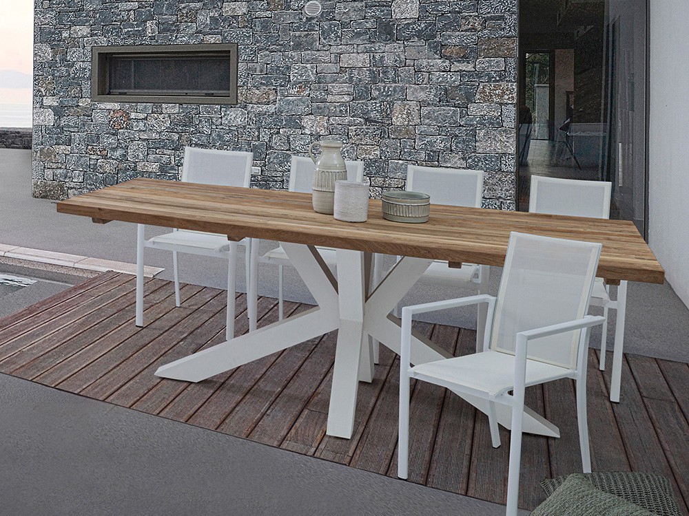 Mesa de comedor exterior Ramsey de aluminio y madera de teca de Bizzotto - 7