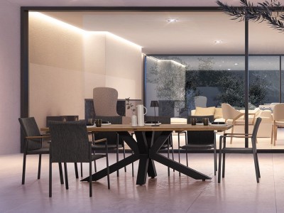 Mesa de comedor exterior Ramsey de aluminio y madera de teca de Bizzotto - 9