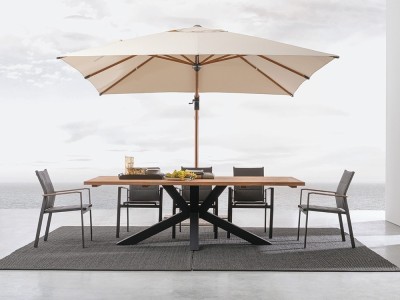 Mesa de comedor exterior Ramsey de aluminio y madera de teca de Bizzotto - 11