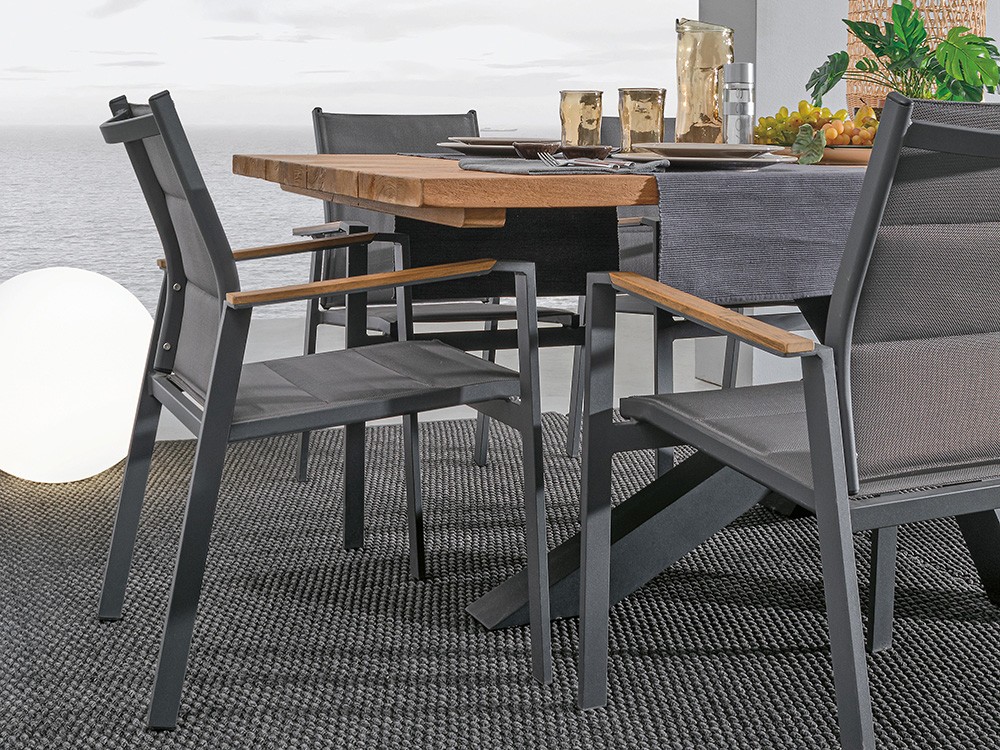 Mesa de comedor exterior Ramsey de aluminio y madera de teca de Bizzotto - 12