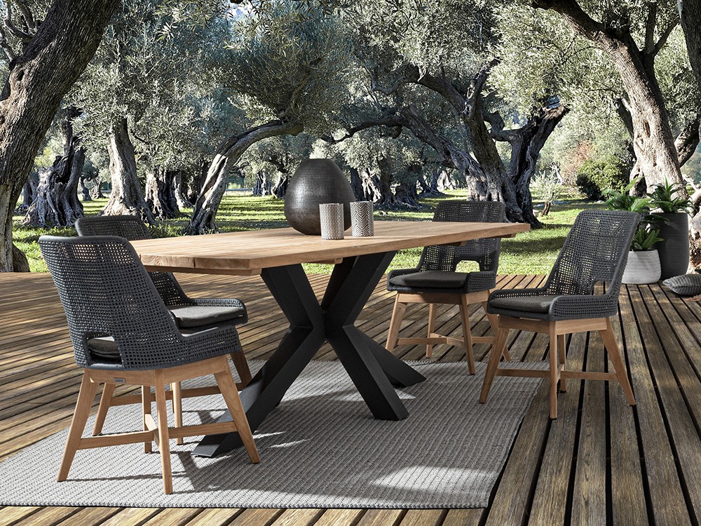 Mesa de comedor exterior Ramsey de aluminio y madera de teca de Bizzotto - 13