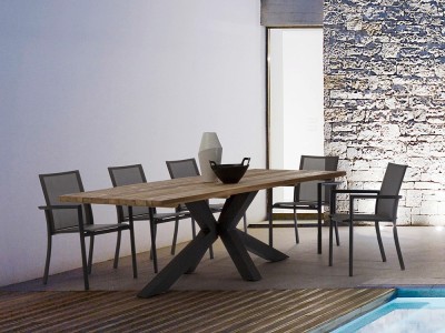 Mesa de comedor exterior Ramsey de aluminio y madera de teca de Bizzotto - 14