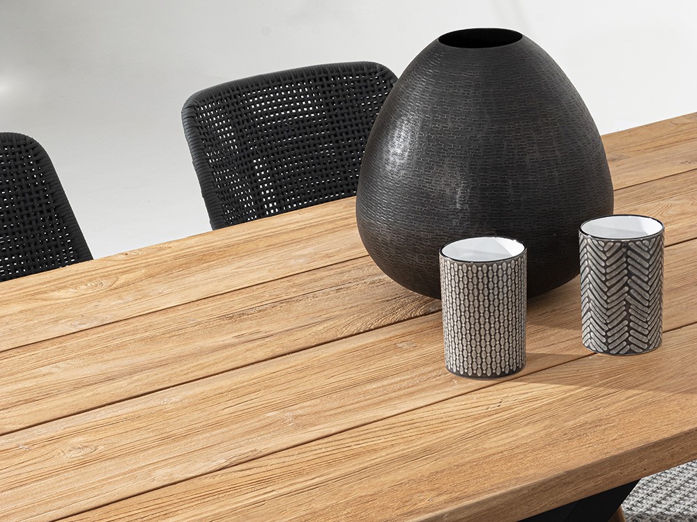 Mesa de comedor exterior Ramsey de aluminio y madera de teca de Bizzotto - 15