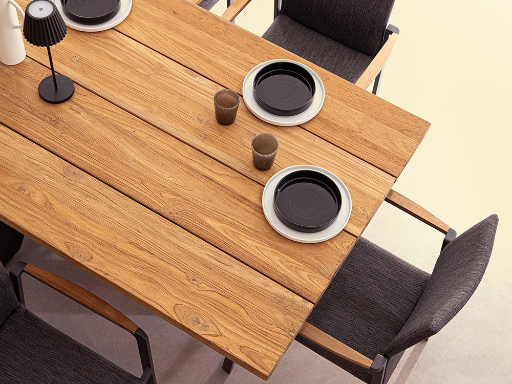 Mesa de comedor exterior Ramsey de aluminio y madera de teca de Bizzotto - 16