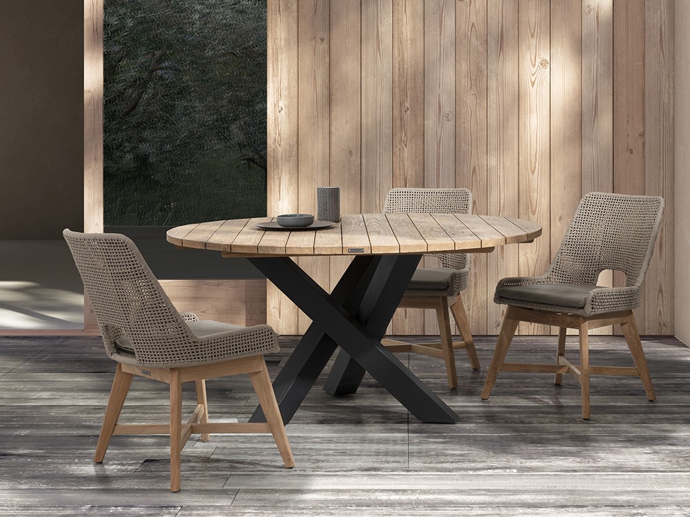 Mesa redonda para comedor exterior Brandon de aluminio y madera de teca Bizzotto - 2