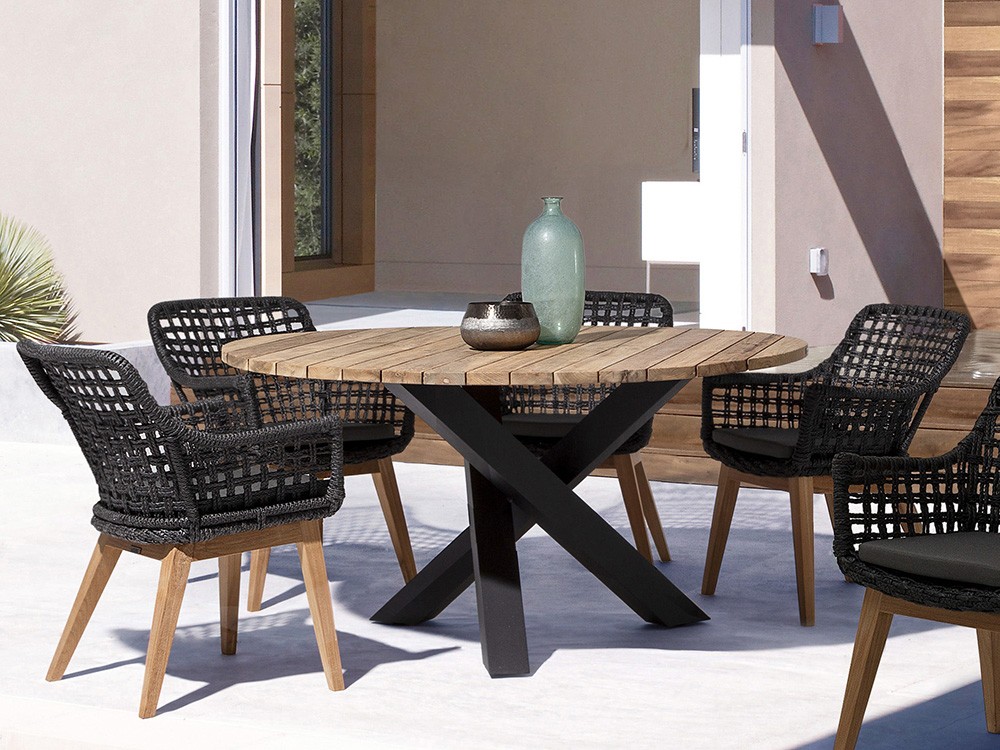 Mesa redonda para comedor exterior Brandon de aluminio y madera de teca Bizzotto - 3