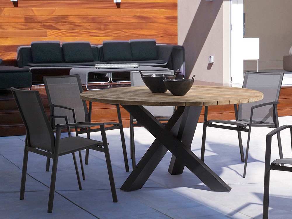 Mesa redonda para comedor exterior Brandon de aluminio y madera de teca Bizzotto - 4