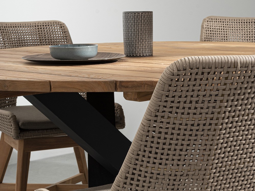 Mesa redonda para comedor exterior Brandon de aluminio y madera de teca Bizzotto - 7