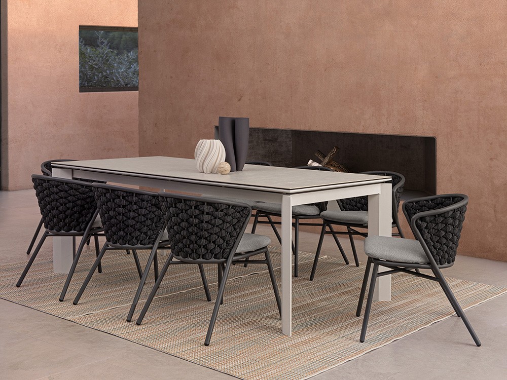 Silla apilable para comedor exterior Harlow de aluminio y cuerda trenzada Bizzotto - 4