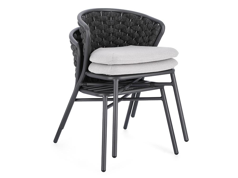 Silla apilable para comedor exterior Harlow de aluminio y cuerda trenzada Bizzotto - 6