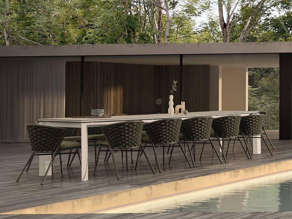 Silla apilable para comedor exterior Harlow de aluminio y cuerda trenzada Bizzotto - 2