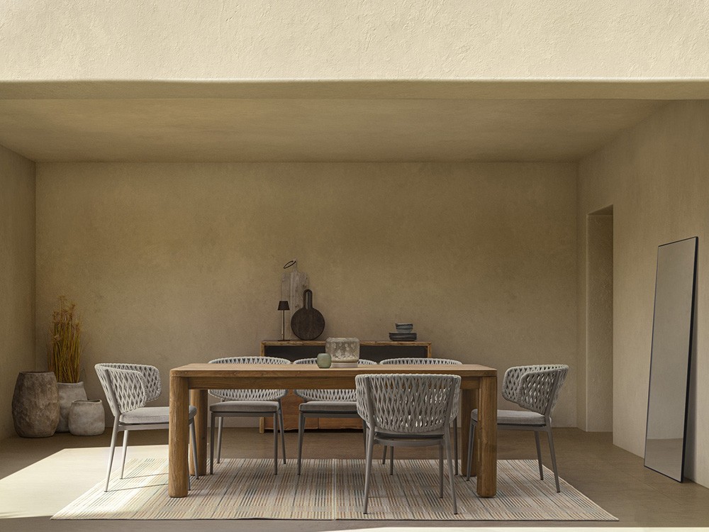 Silla apilable para comedor exterior Noelia de aluminio y cuerda trenzada Bizzotto - 2