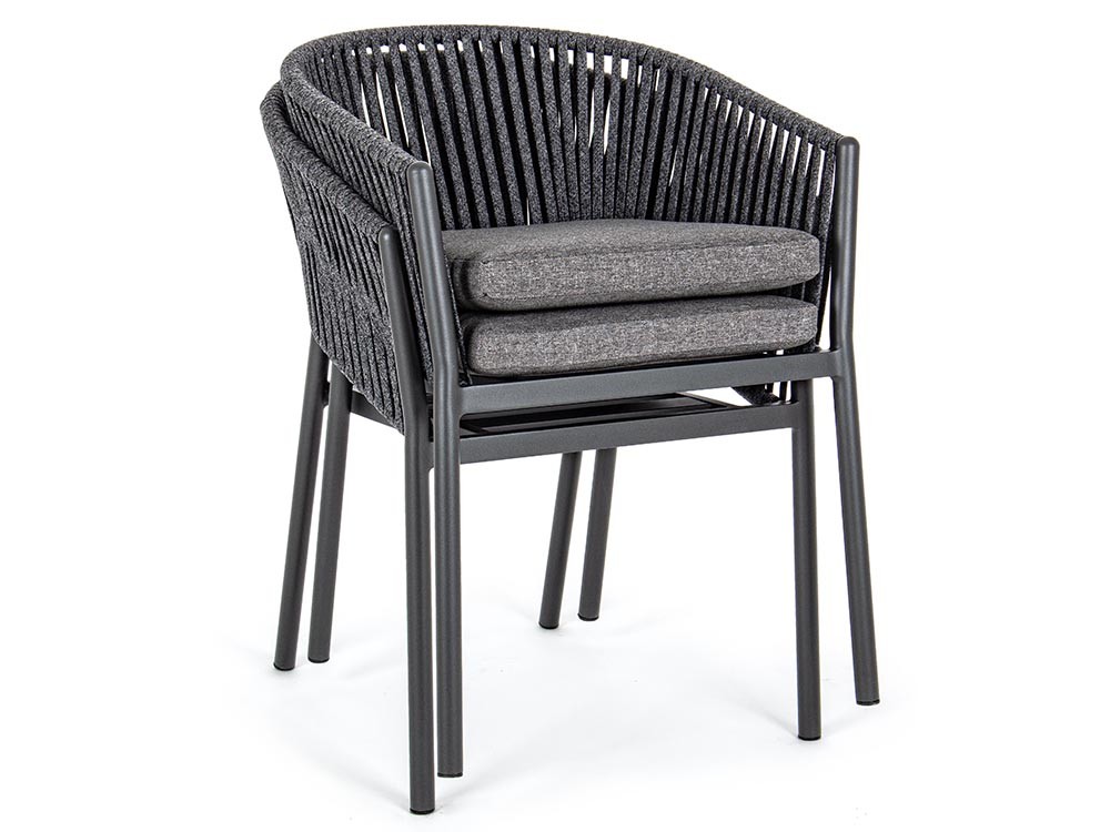 Silla apilable para comedor exterior Florencia de aluminio y cuerda trenzada Bizzotto - 14