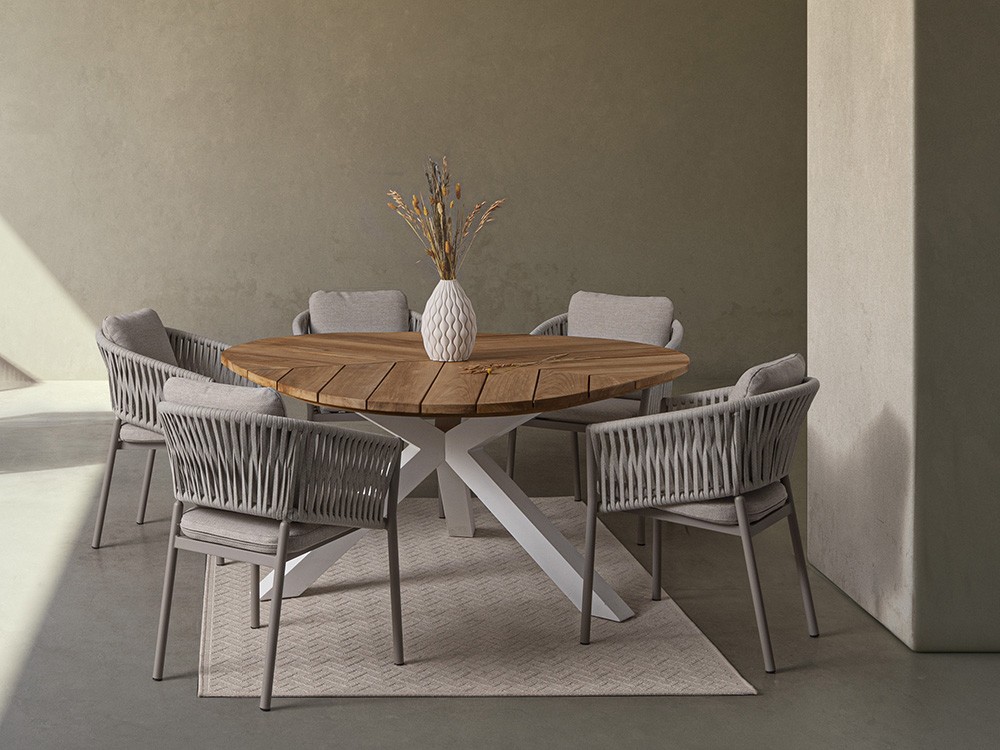 Silla apilable para comedor exterior Florencia de aluminio y cuerda trenzada Bizzotto - 1