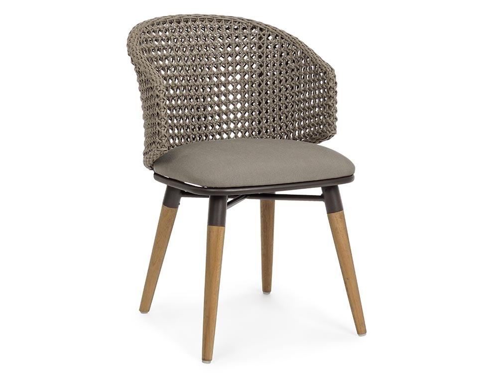 Silla para comedor exterior Ninfa de cuerda trenzada con aluminio y madera de teca Bizzotto - 1