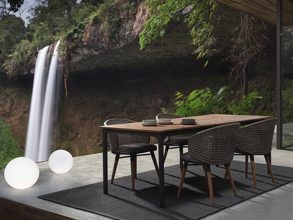 Silla para comedor exterior Ninfa de cuerda trenzada con aluminio y madera de teca Bizzotto - 3