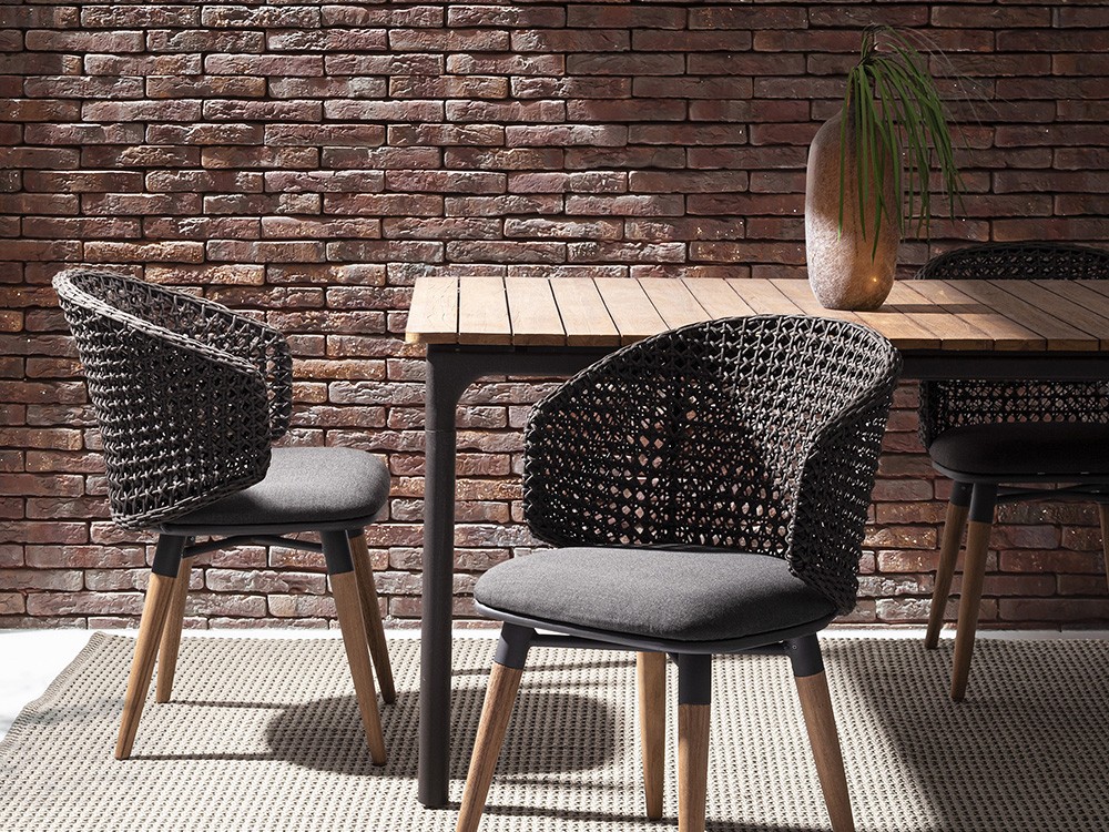 Silla para comedor exterior Ninfa de cuerda trenzada con aluminio y madera de teca Bizzotto - 2