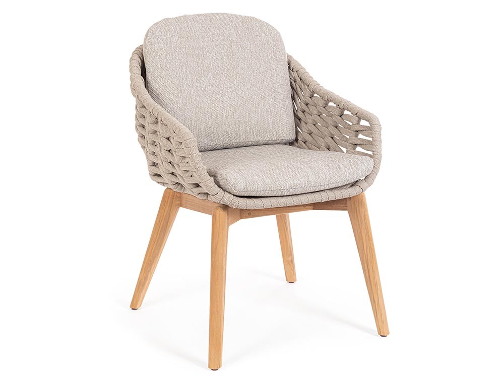 Silla para comedor exterior Tamires de madera de teca y cuerda trenzada Bizzotto - 3