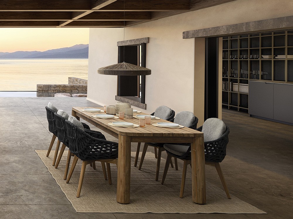 Silla para comedor exterior Tamires de madera de teca y cuerda trenzada Bizzotto - 12