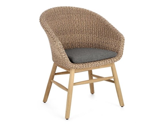 Silla para comedor exterior Genesis de madera de teca y fibra trenzada Bizzotto - 1