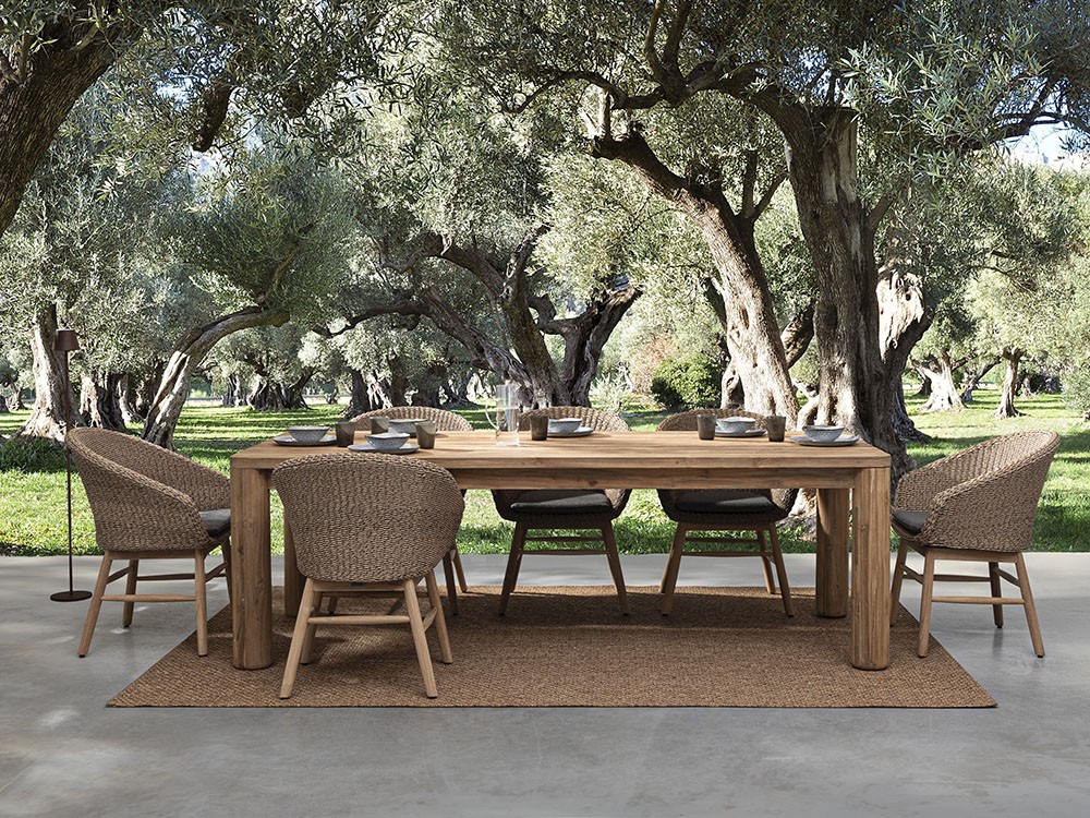 Silla para comedor exterior Genesis de madera de teca y fibra trenzada Bizzotto - 2