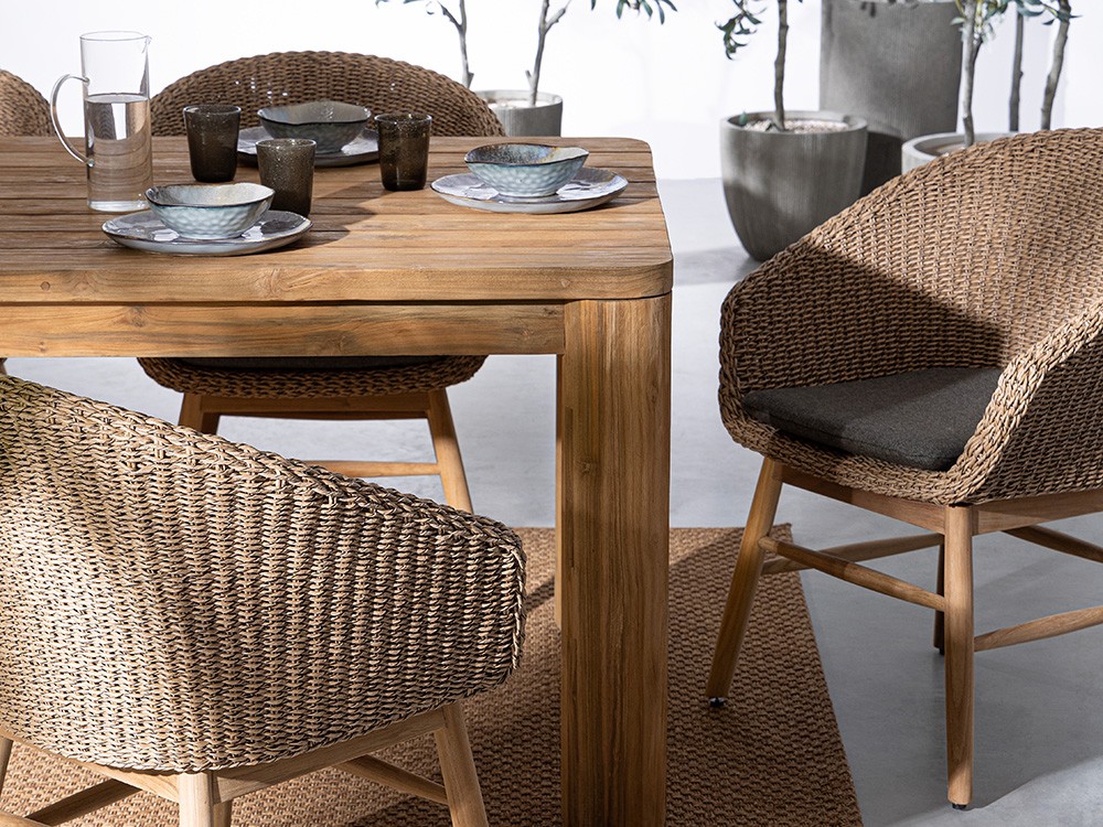Silla para comedor exterior Genesis de madera de teca y fibra trenzada Bizzotto - 9
