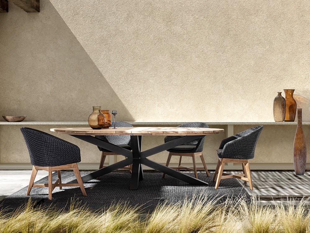 Silla de comedor exterior Coachella de madera de teca y cuerda trenzada Bizzotto - 3