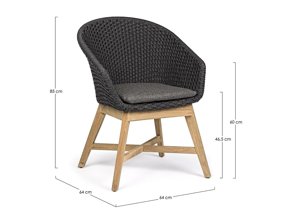 Silla de comedor exterior Coachella de madera de teca y cuerda trenzada Bizzotto - 8