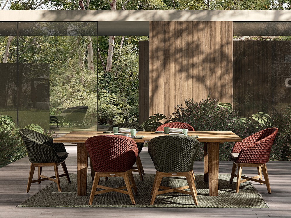 Silla de comedor exterior Coachella de madera de teca y cuerda trenzada Bizzotto - 1