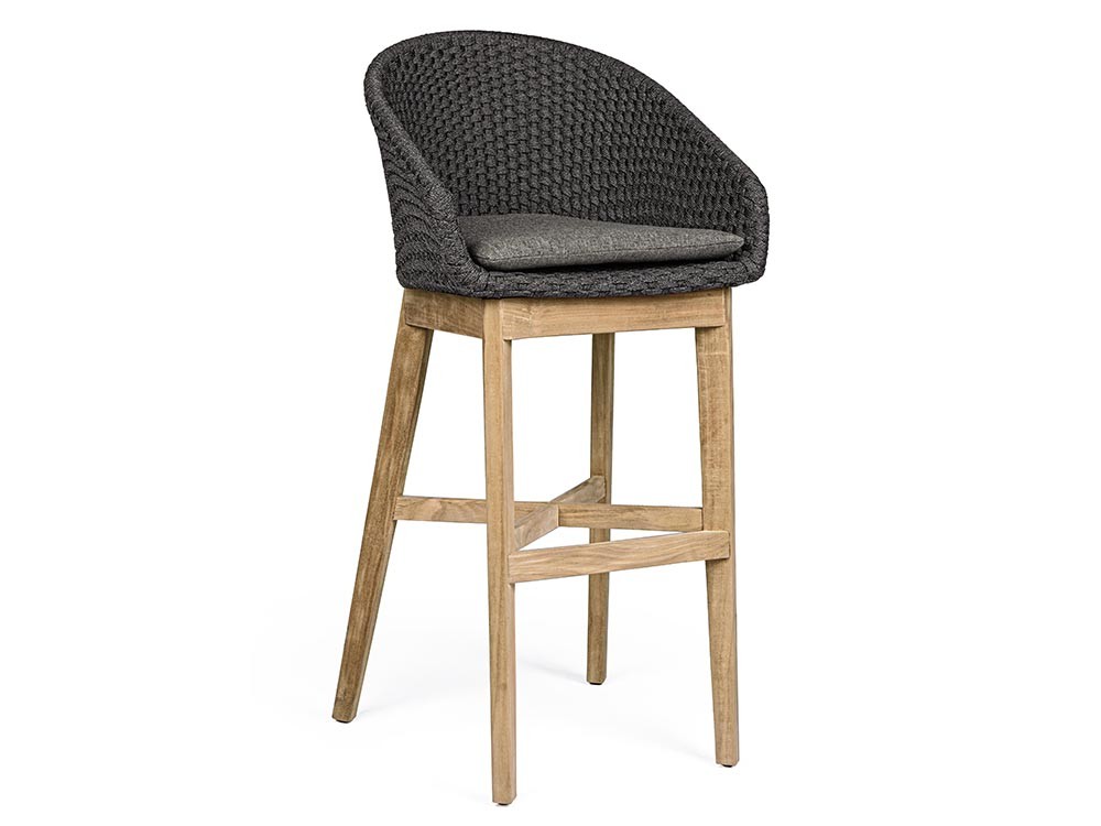 Taburete alto para exterior o interior Coachella de madera de teca y cuerda trenzada Bizzotto - 4