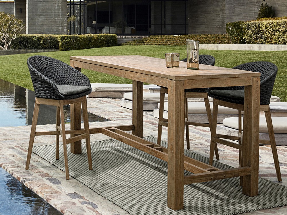 Taburete alto para exterior o interior Coachella de madera de teca y cuerda trenzada Bizzotto - 5