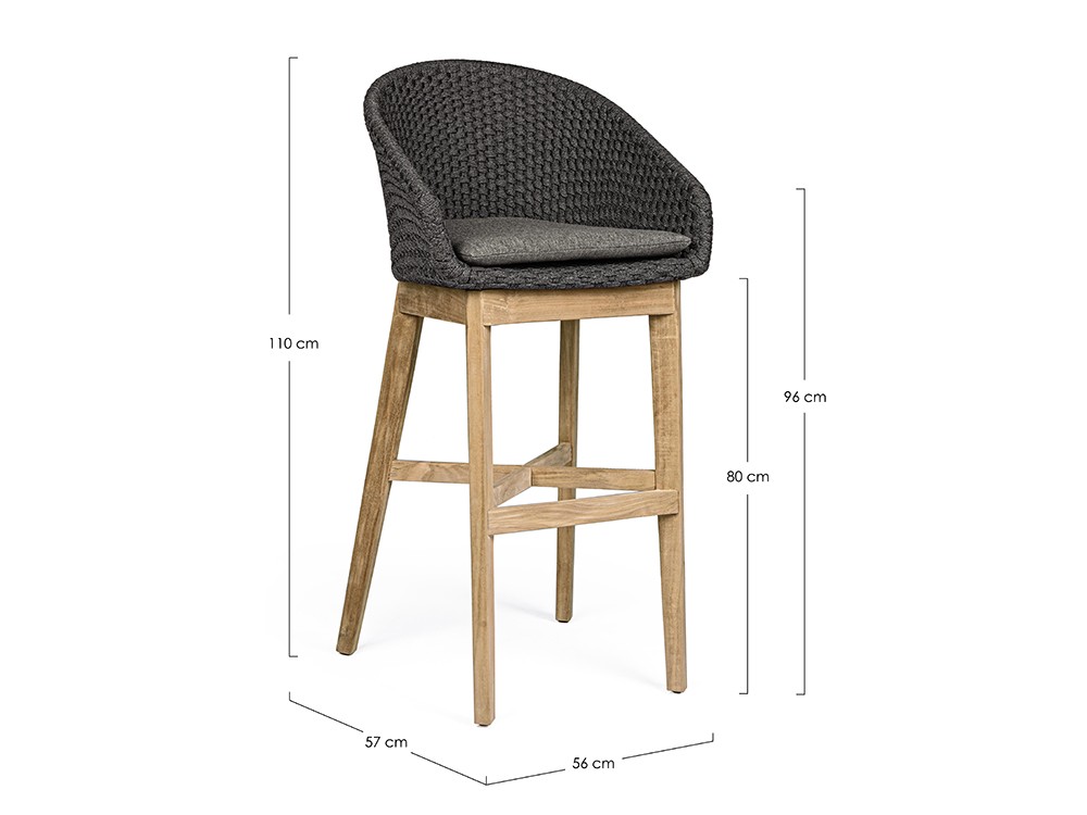 Taburete alto para exterior o interior Coachella de madera de teca y cuerda trenzada Bizzotto - 9