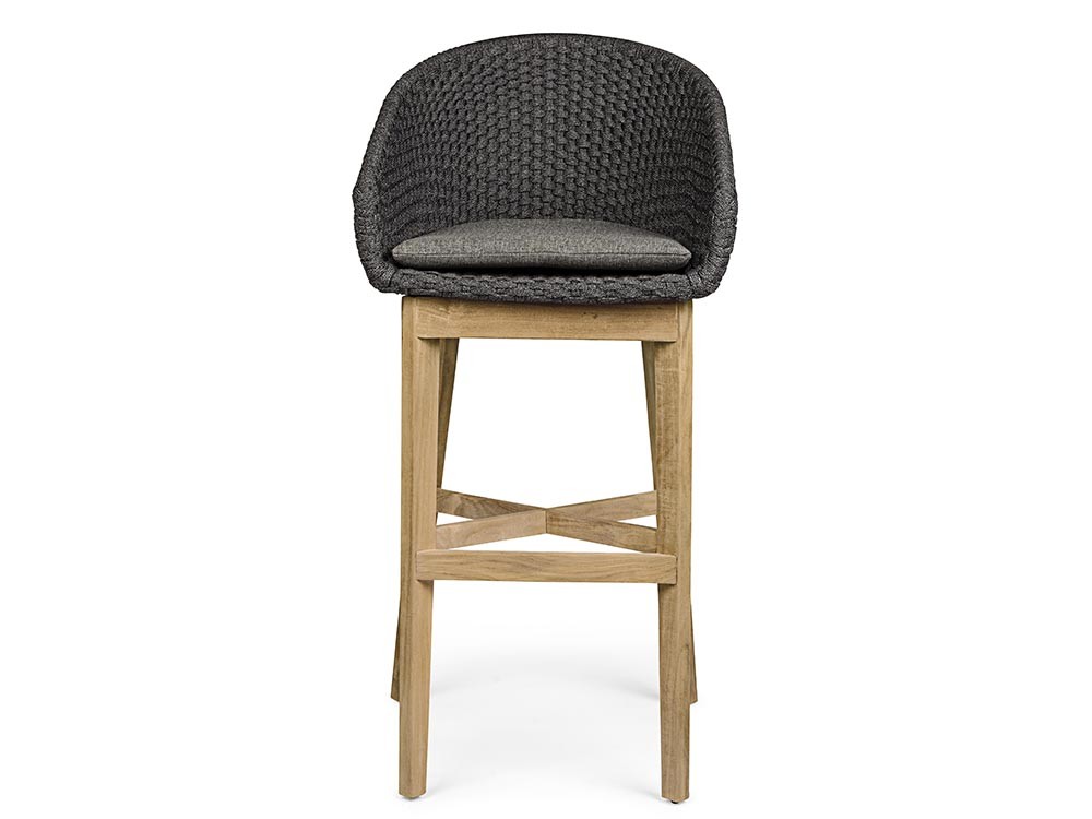 Taburete alto para exterior o interior Coachella de madera de teca y cuerda trenzada Bizzotto - 6