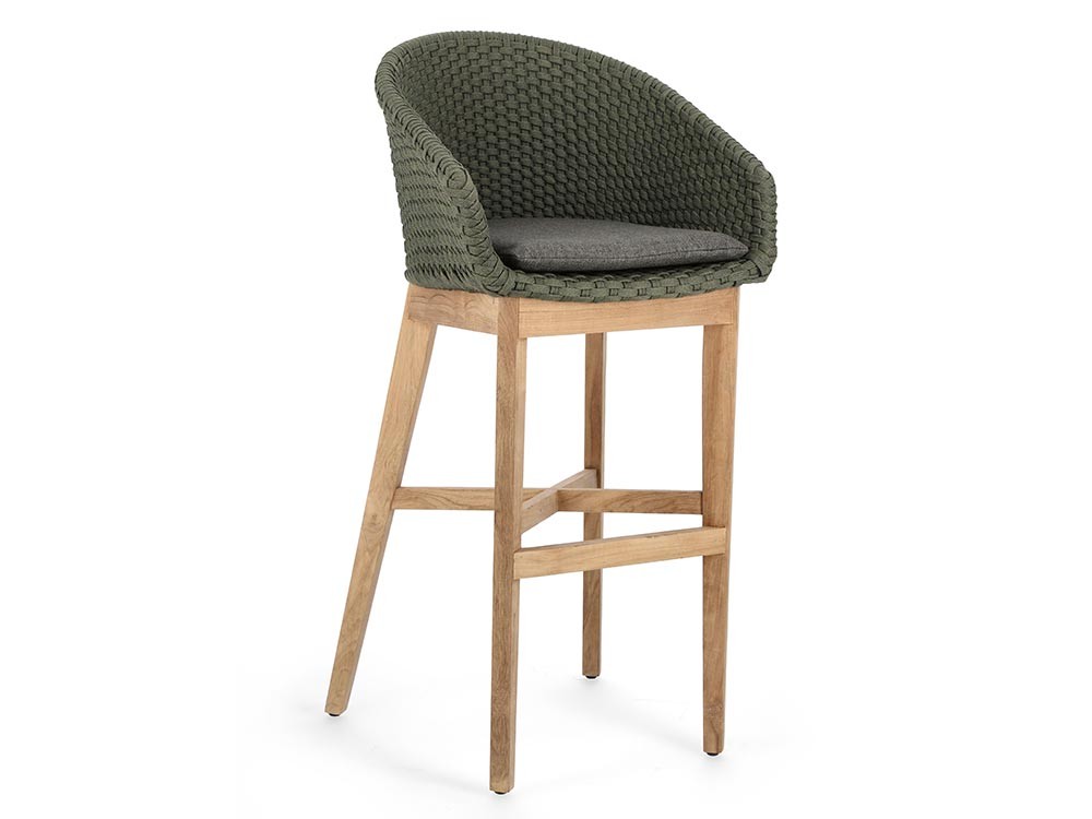 Taburete alto para exterior o interior Coachella de madera de teca y cuerda trenzada Bizzotto - 2