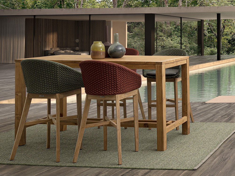 Taburete alto para exterior o interior Coachella de madera de teca y cuerda trenzada Bizzotto - 12