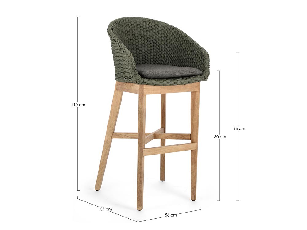 Taburete alto para exterior o interior Coachella de madera de teca y cuerda trenzada Bizzotto - 17