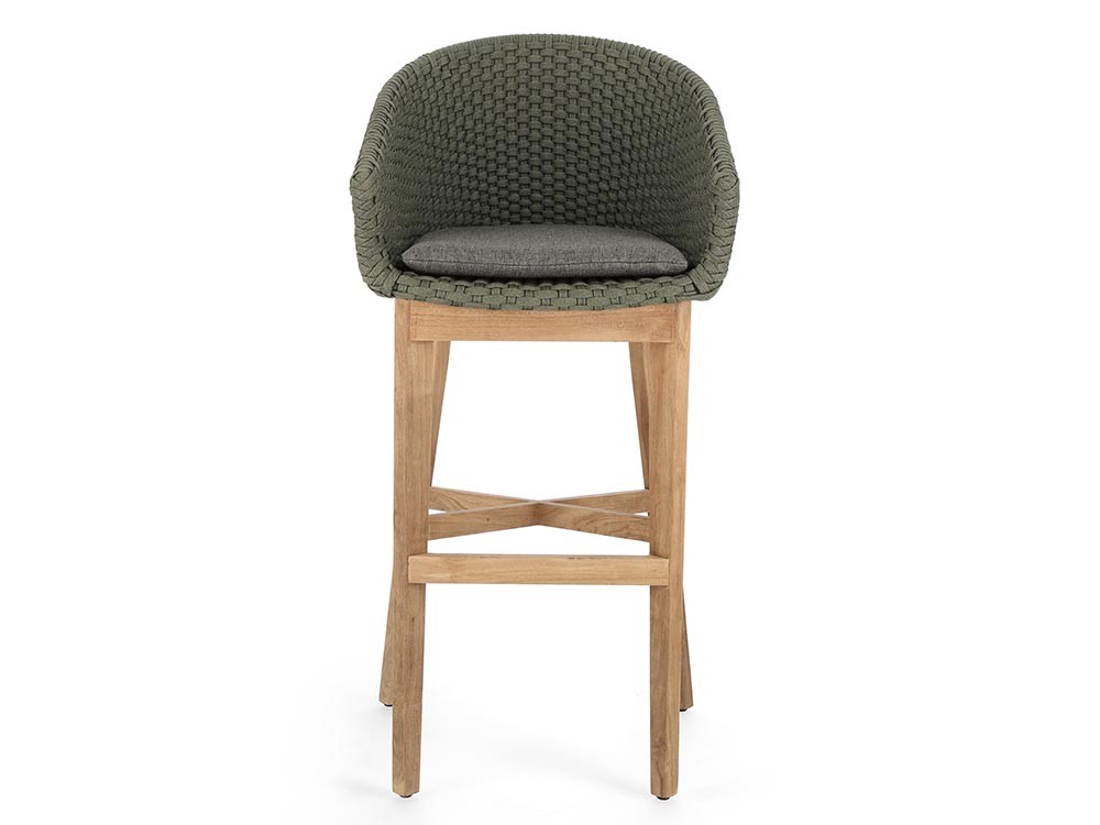 Taburete alto para exterior o interior Coachella de madera de teca y cuerda trenzada Bizzotto - 14