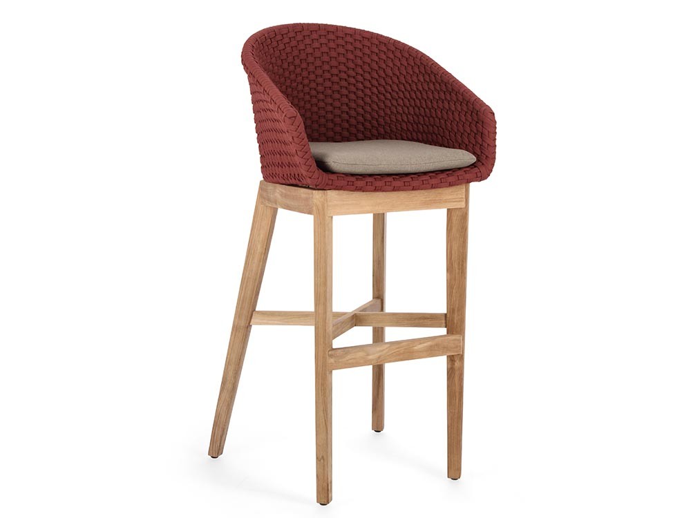 Taburete alto para exterior o interior Coachella de madera de teca y cuerda trenzada Bizzotto - 3