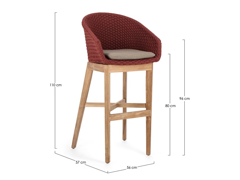 Taburete alto para exterior o interior Coachella de madera de teca y cuerda trenzada Bizzotto - 23