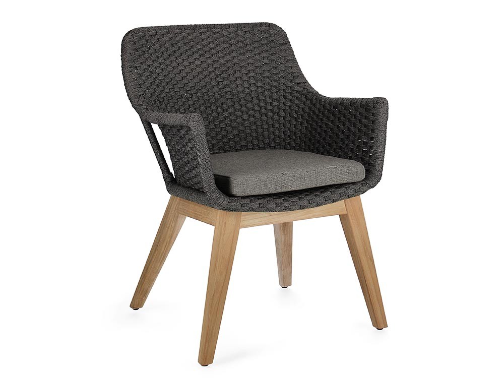 Silla de comedor exterior Allison de madera de teca y cuerda trenzada Bizzotto - 1