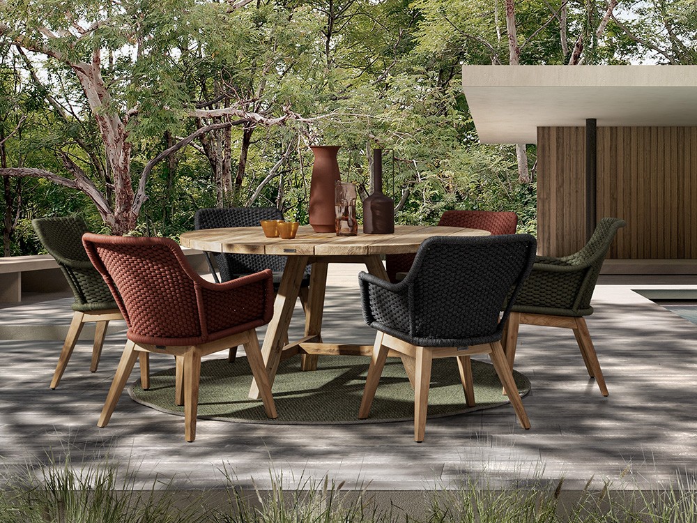 Silla de comedor exterior Allison de madera de teca y cuerda trenzada Bizzotto - 2