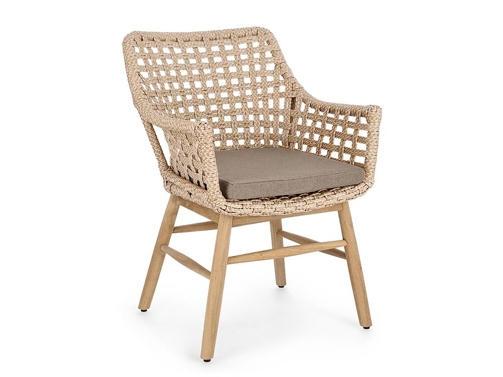 Silla para comedor exterior Wilson de teca y fibra sintética trenzada Bizzotto - 1