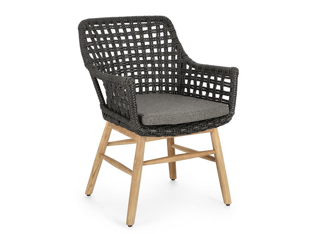 Silla para comedor exterior Wilson de teca y fibra sintética trenzada Bizzotto - 3