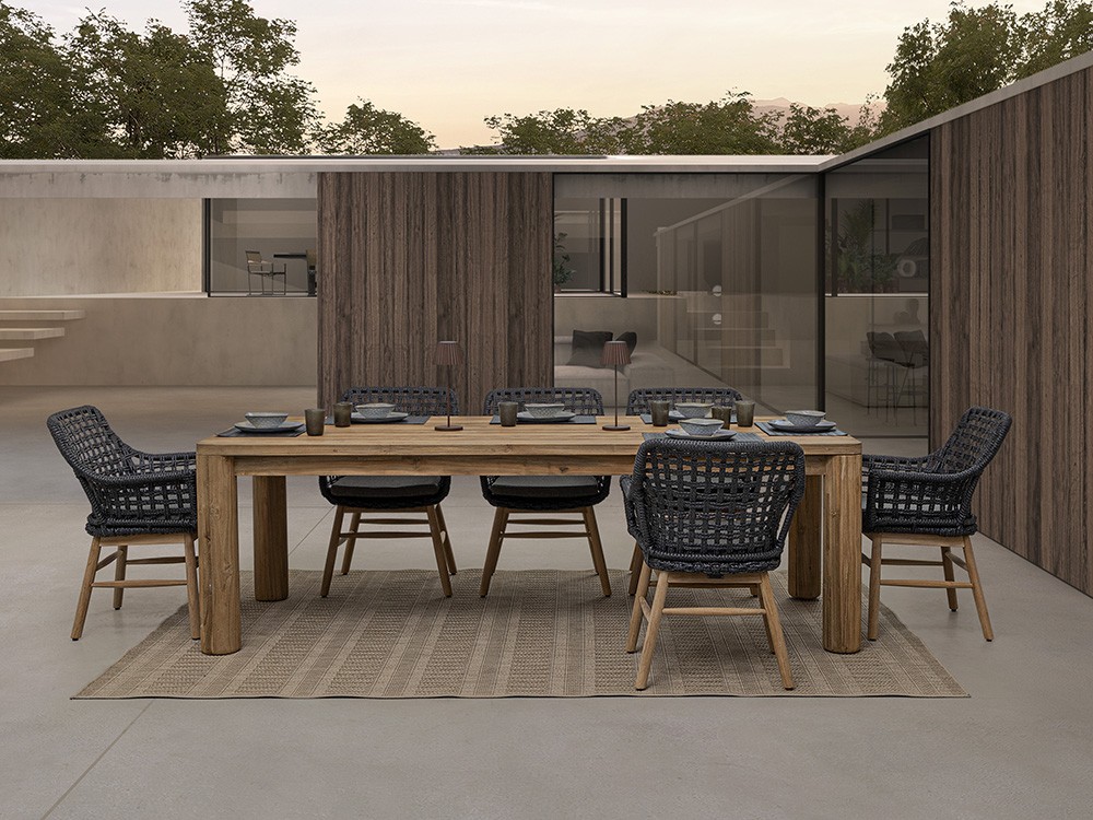 Silla para comedor exterior Wilson de teca y fibra sintética trenzada Bizzotto - 2