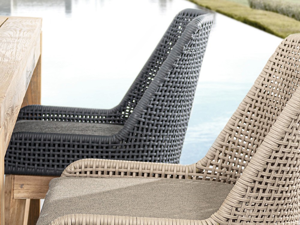 Taburete alto Hesperia para exterior o interior de teca y cuerda trenzada Bizzotto - 4