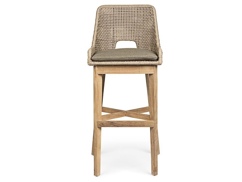 Taburete alto Hesperia para exterior o interior de teca y cuerda trenzada Bizzotto - 5