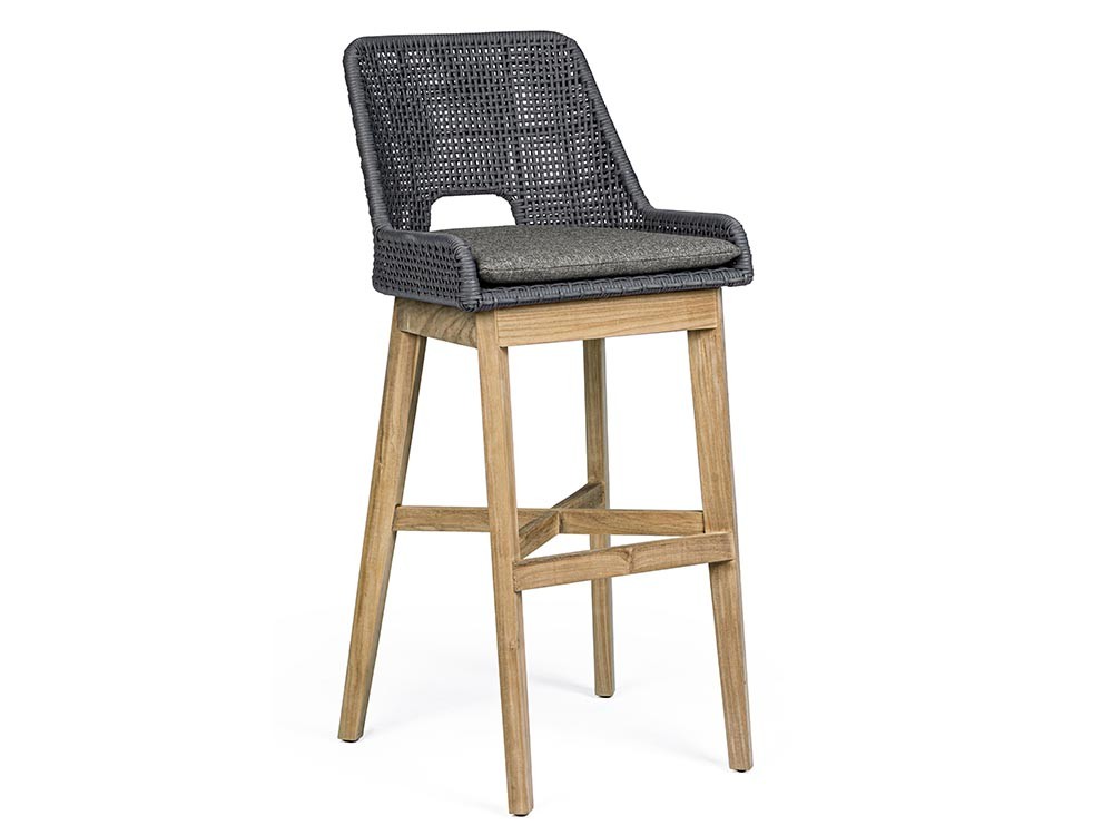 Taburete alto Hesperia para exterior o interior de teca y cuerda trenzada Bizzotto - 3