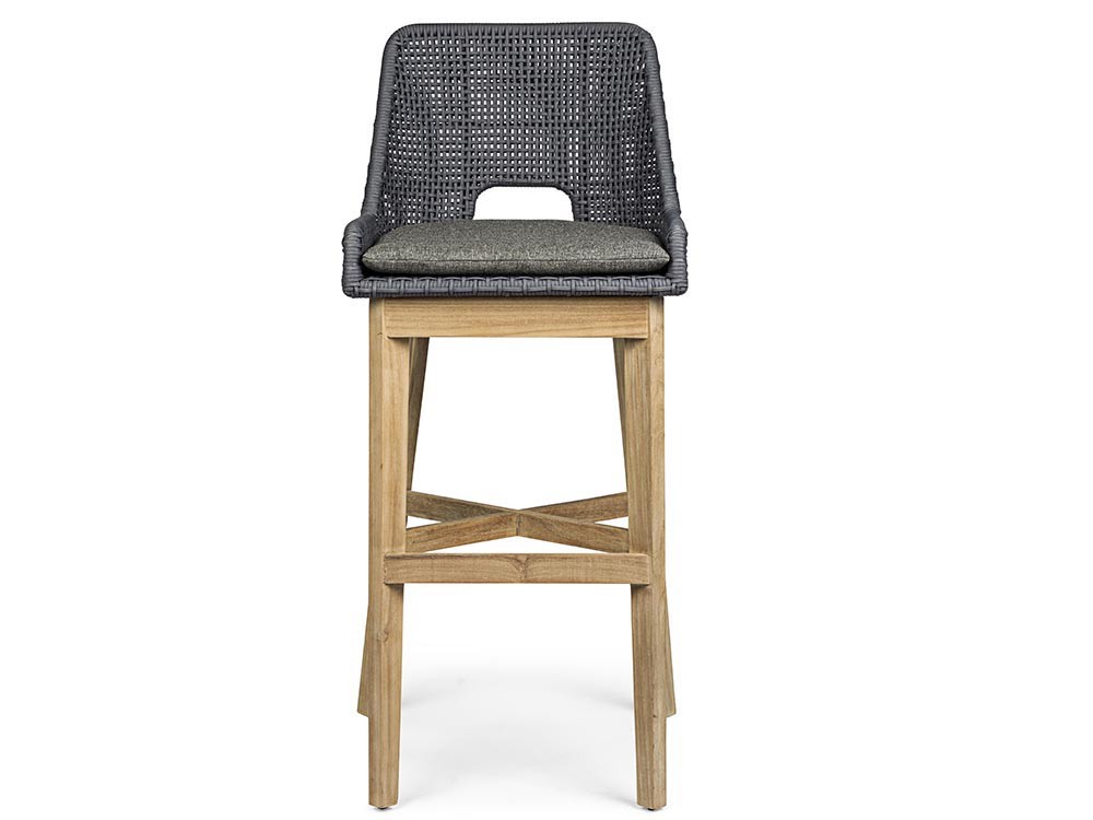 Taburete alto Hesperia para exterior o interior de teca y cuerda trenzada Bizzotto - 12