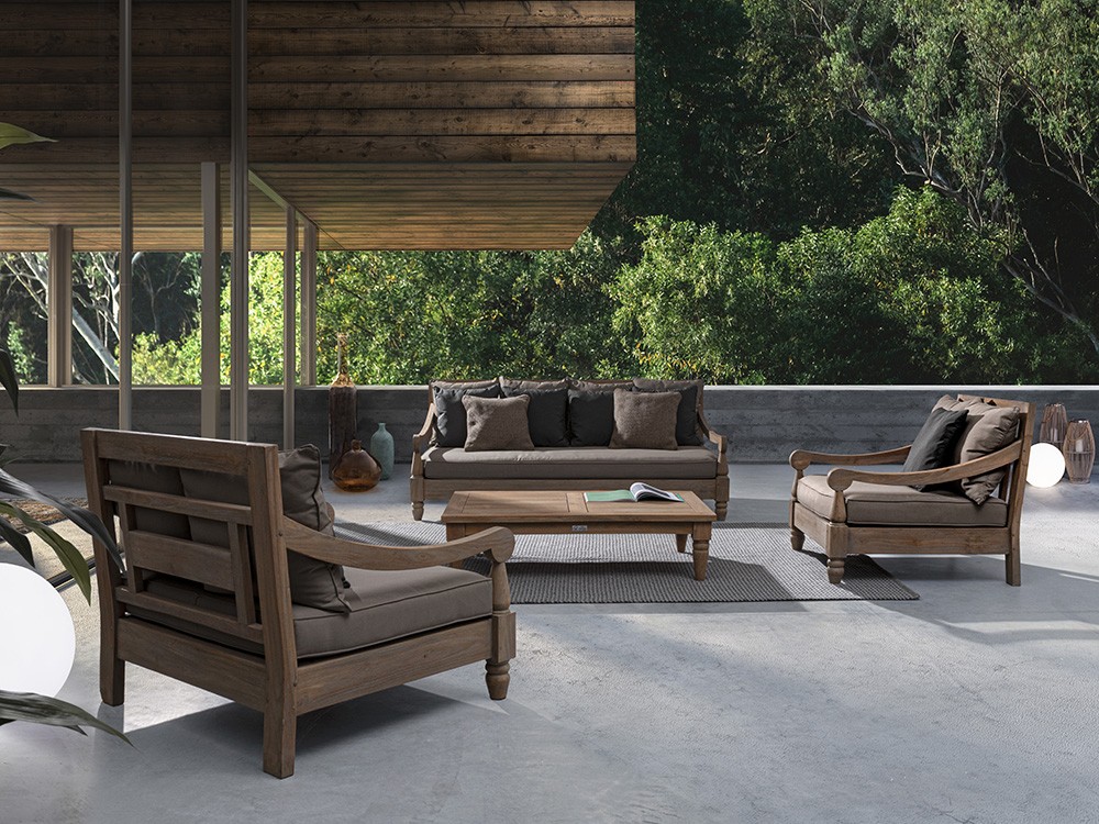 Sofá de madera de teca envejecida con asiento profundo Bali Bizzotto - 2